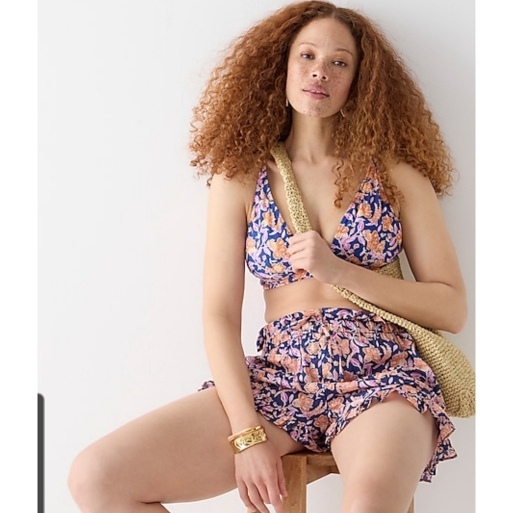 8. J.Crew Cotton voile ruffle short in painted block print